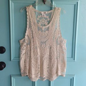 Say What? ivory cream lace embroidered tank top